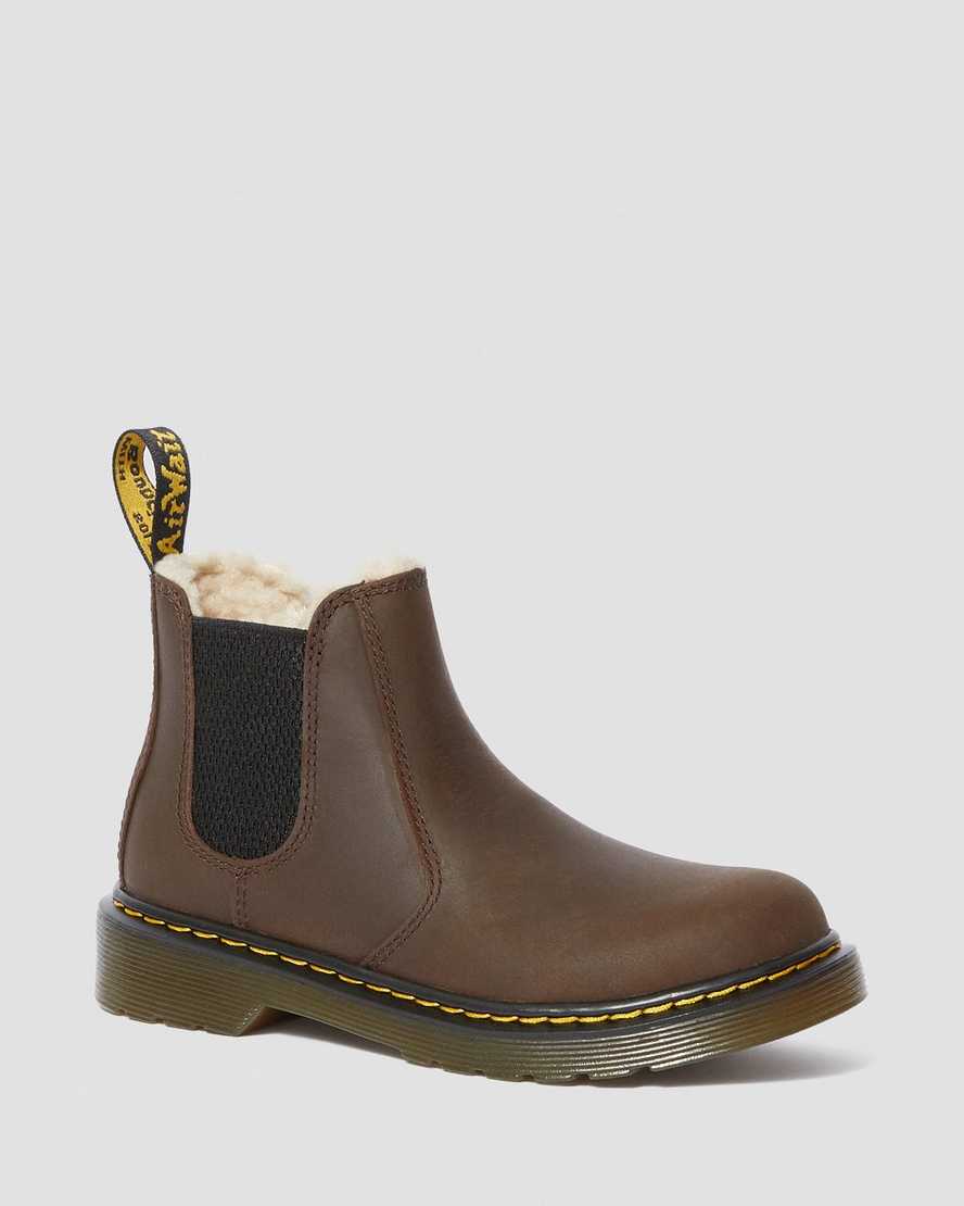 botas chelsea para niños con forro de piel sintética dr martens 2976 en marrón oscuro