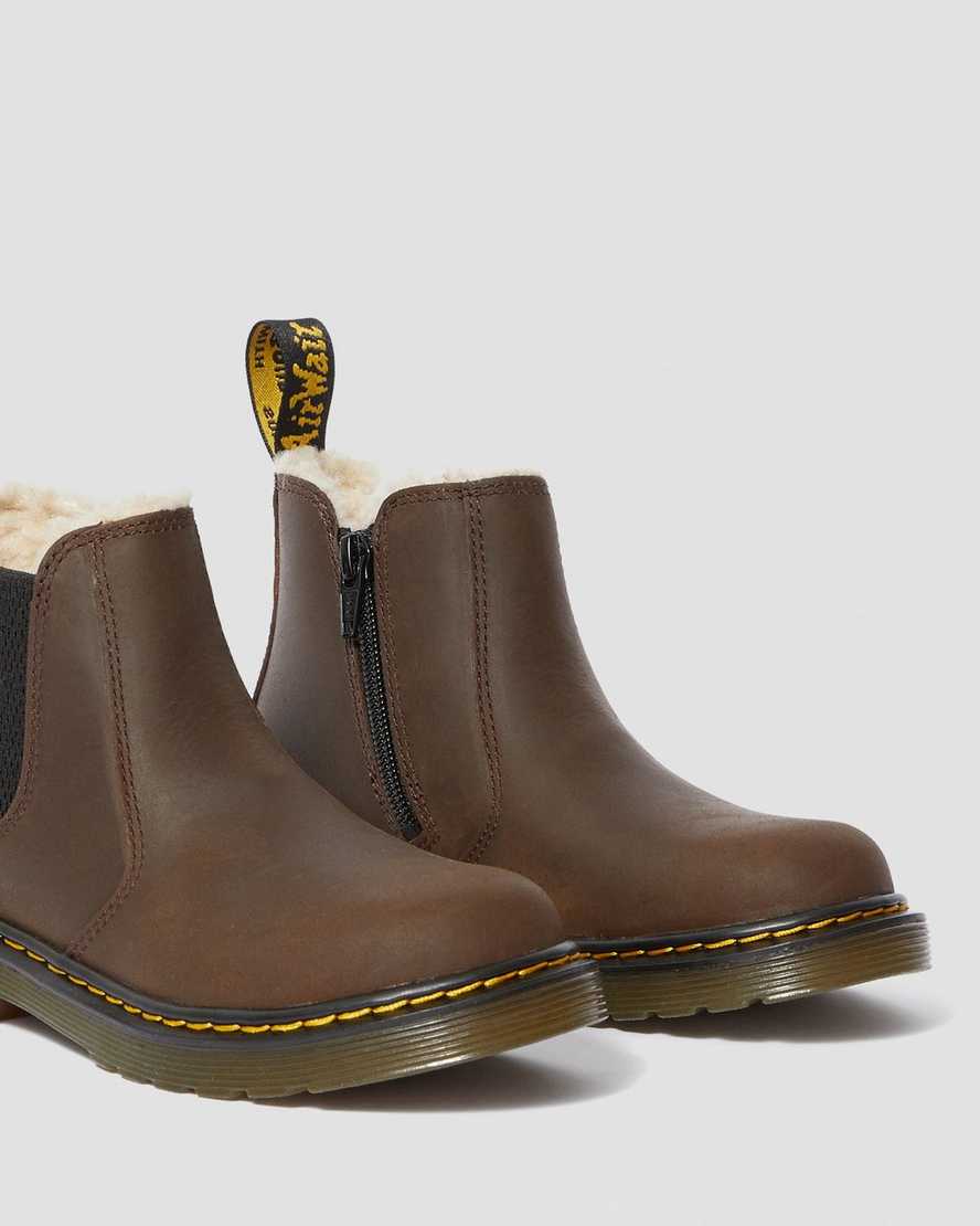 botas chelsea para niños con forro de piel sintética dr martens 2976 en marrón oscuro
