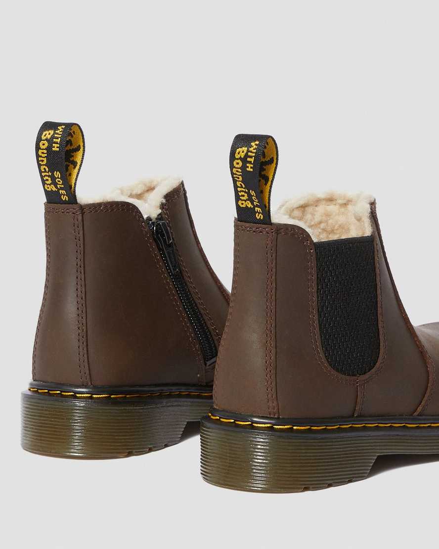 botas chelsea para niños con forro de piel sintética dr martens 2976 en marrón oscuro
