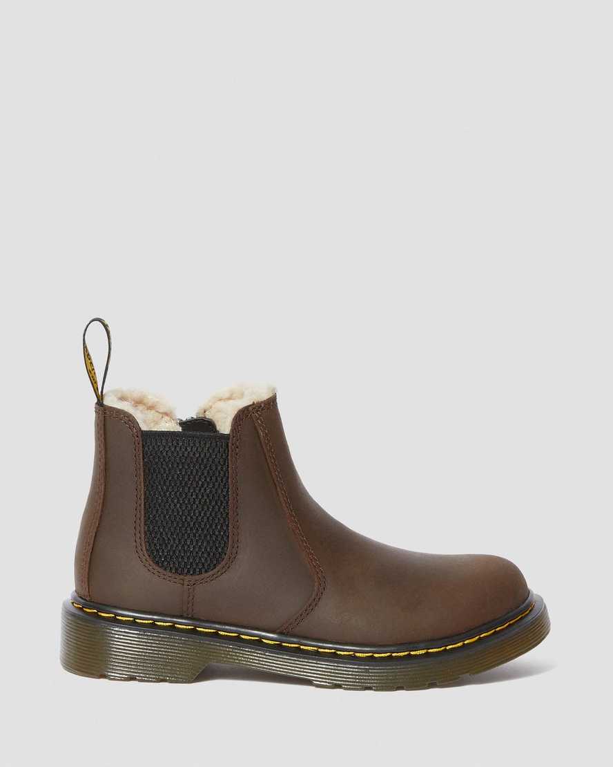 botas chelsea para niños con forro de piel sintética dr martens 2976 en marrón oscuro
