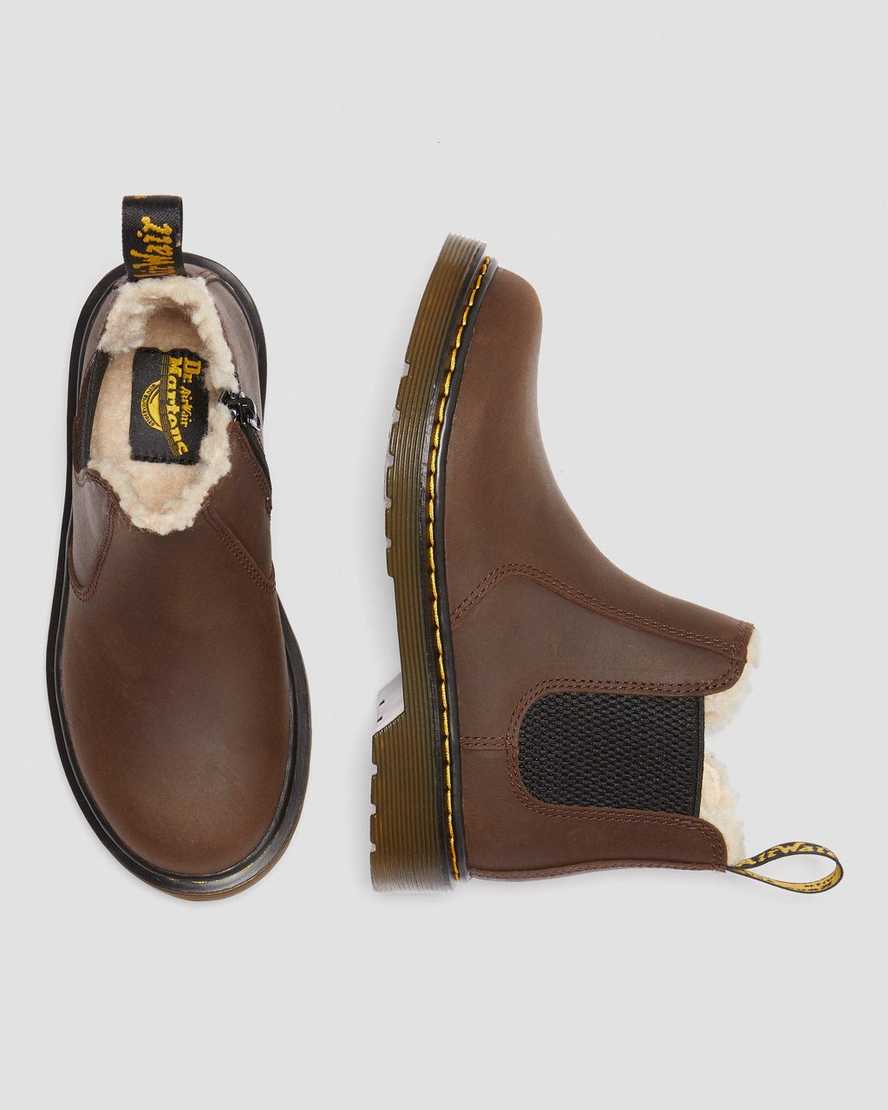 botas chelsea para niños con forro de piel sintética dr martens 2976 en marrón oscuro