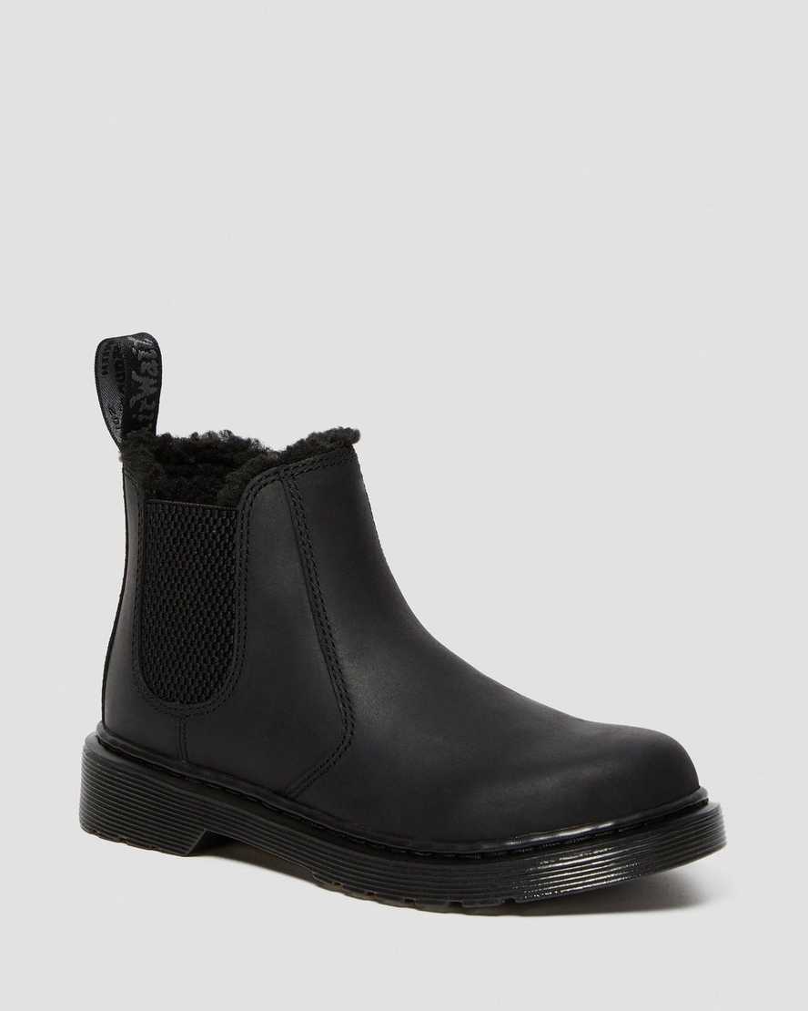 botas chelsea negras dr martens 2976 con forro de piel sintética para niños