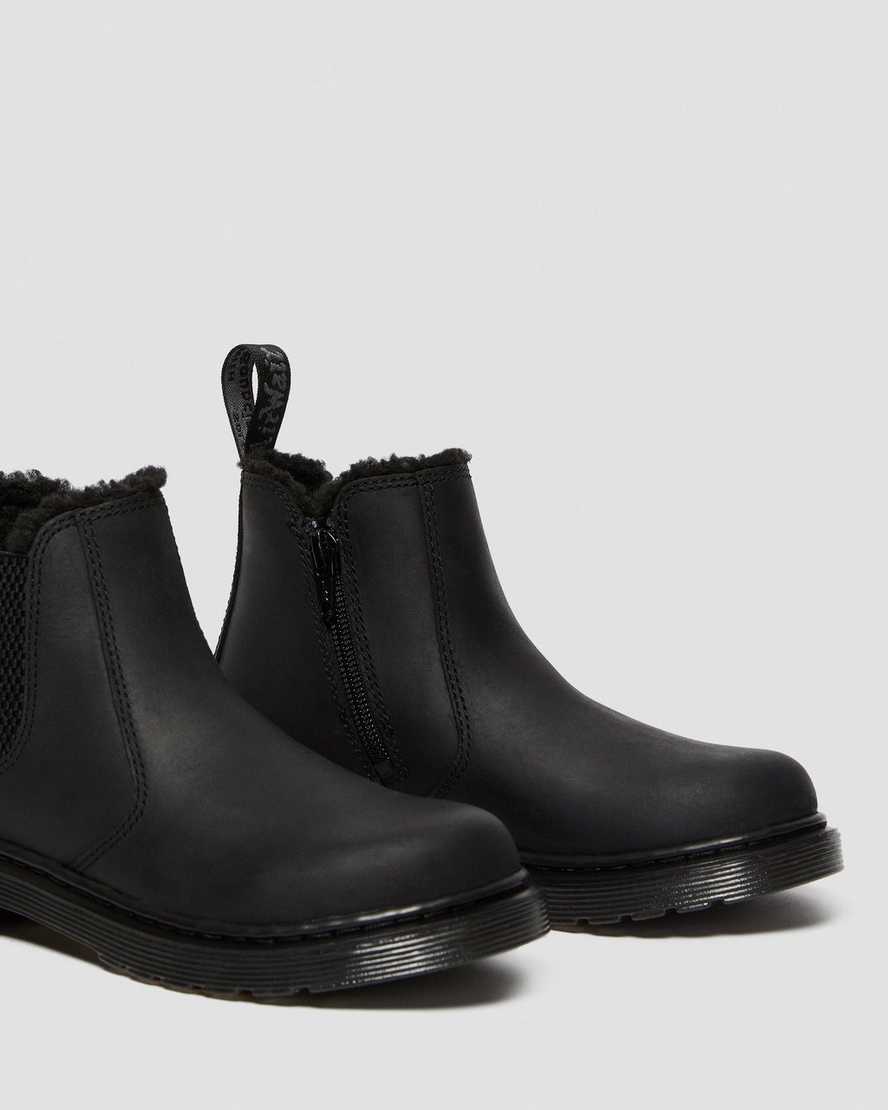 botas chelsea negras dr martens 2976 con forro de piel sintética para niños