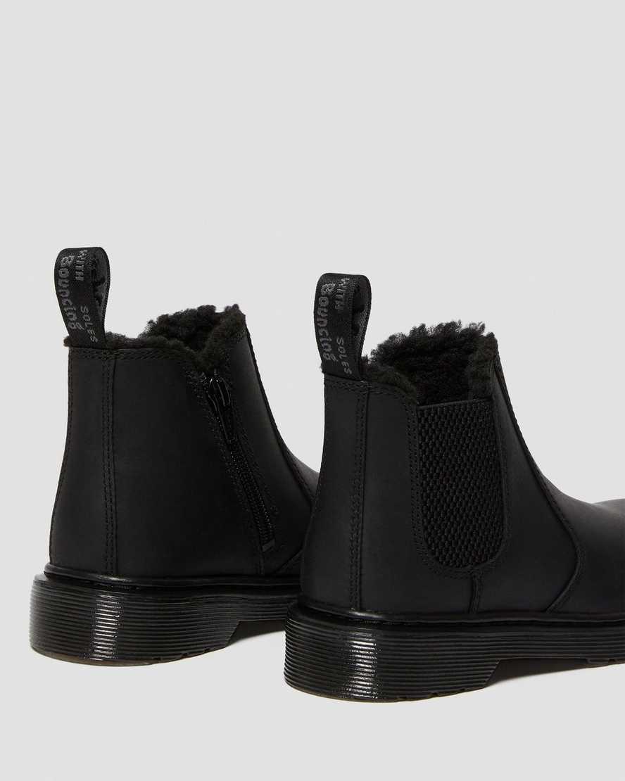 botas chelsea negras dr martens 2976 con forro de piel sintética para niños