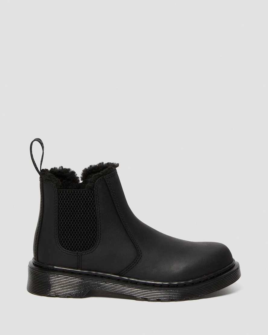 botas chelsea negras dr martens 2976 con forro de piel sintética para niños