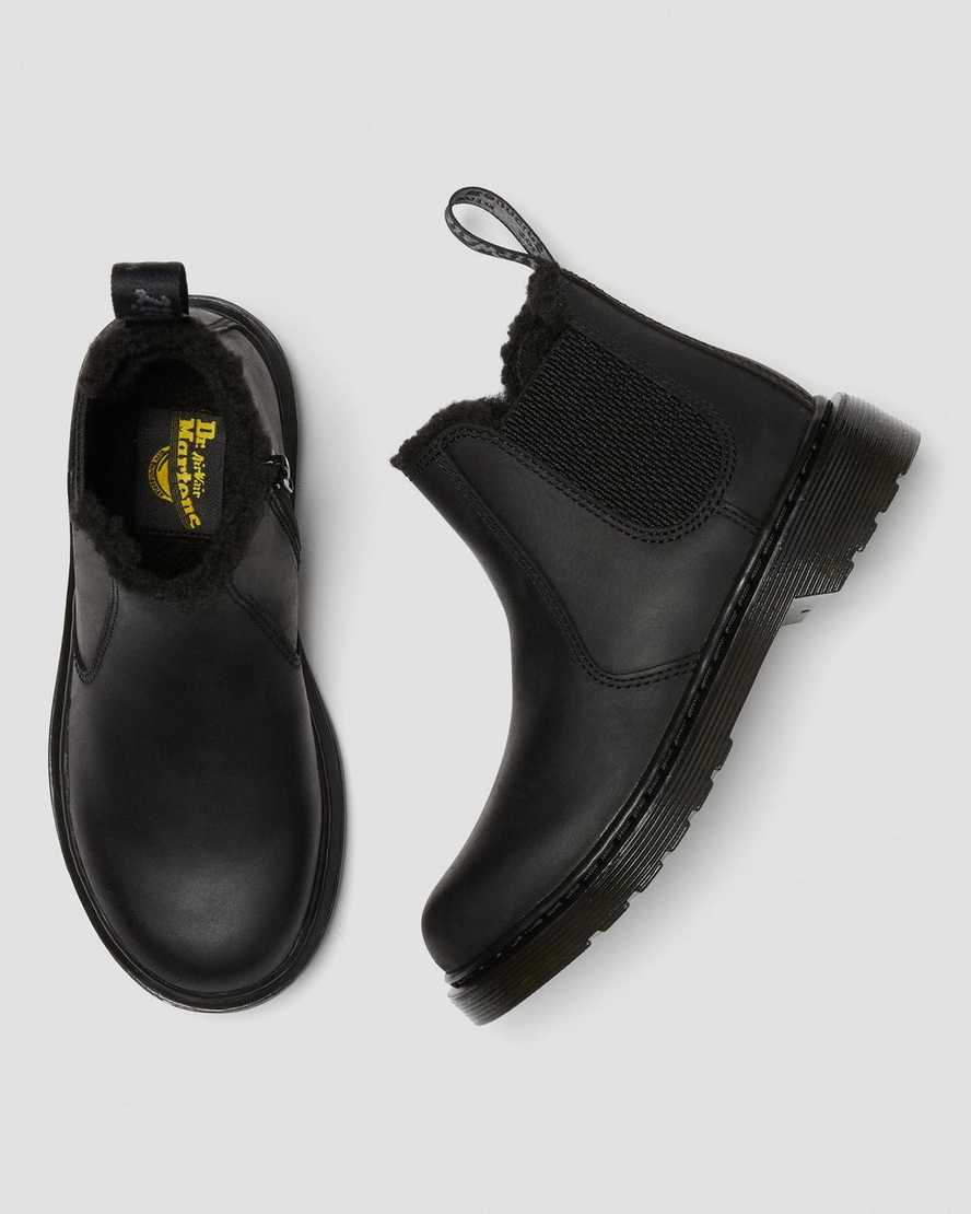 botas chelsea negras dr martens 2976 con forro de piel sintética para niños