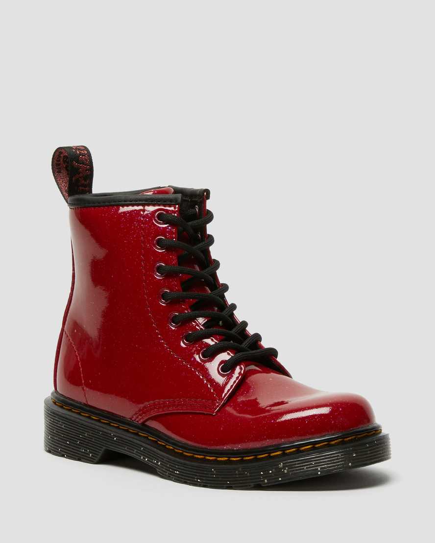 botas con cordones dr martens 1460 glitter para niños en rojo