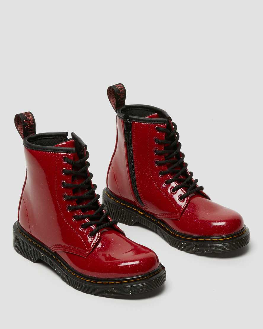 botas con cordones dr martens 1460 glitter para niños en rojo