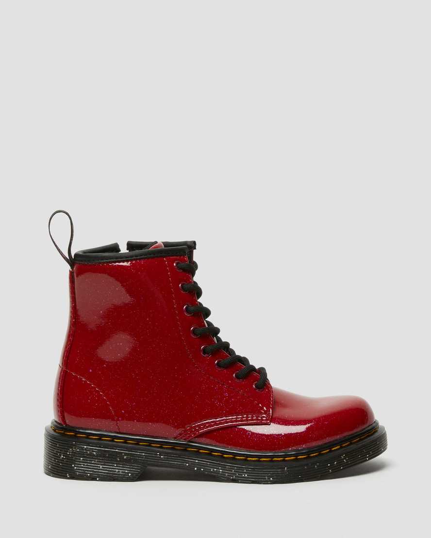 botas con cordones dr martens 1460 glitter para niños en rojo