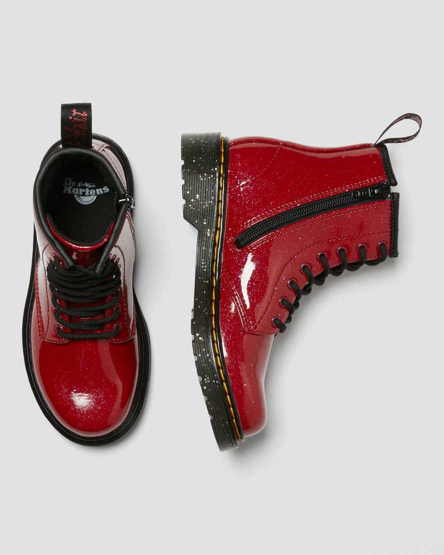 botas con cordones dr martens 1460 glitter para niños en rojo