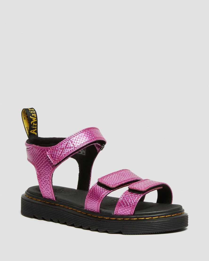 sandalias rosas con tiras en relieve de reptil dr martens klaire para niños