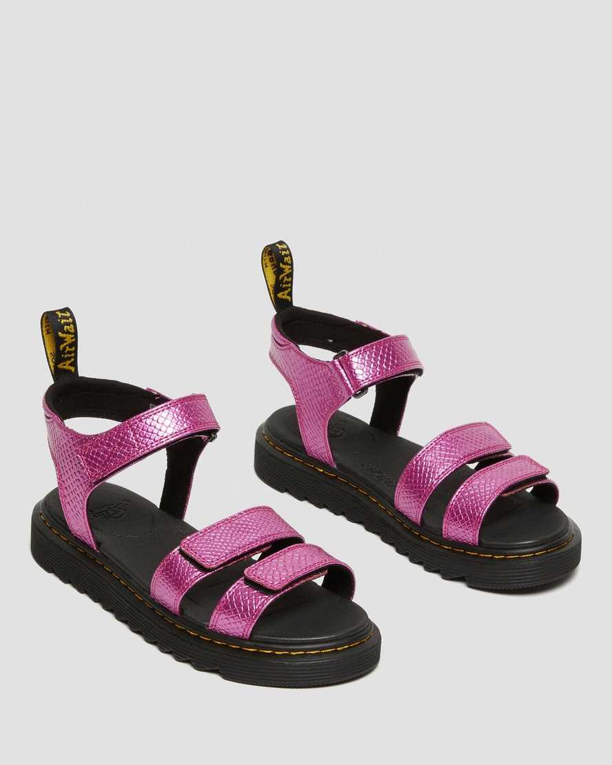sandalias rosas con tiras en relieve de reptil dr martens klaire para niños