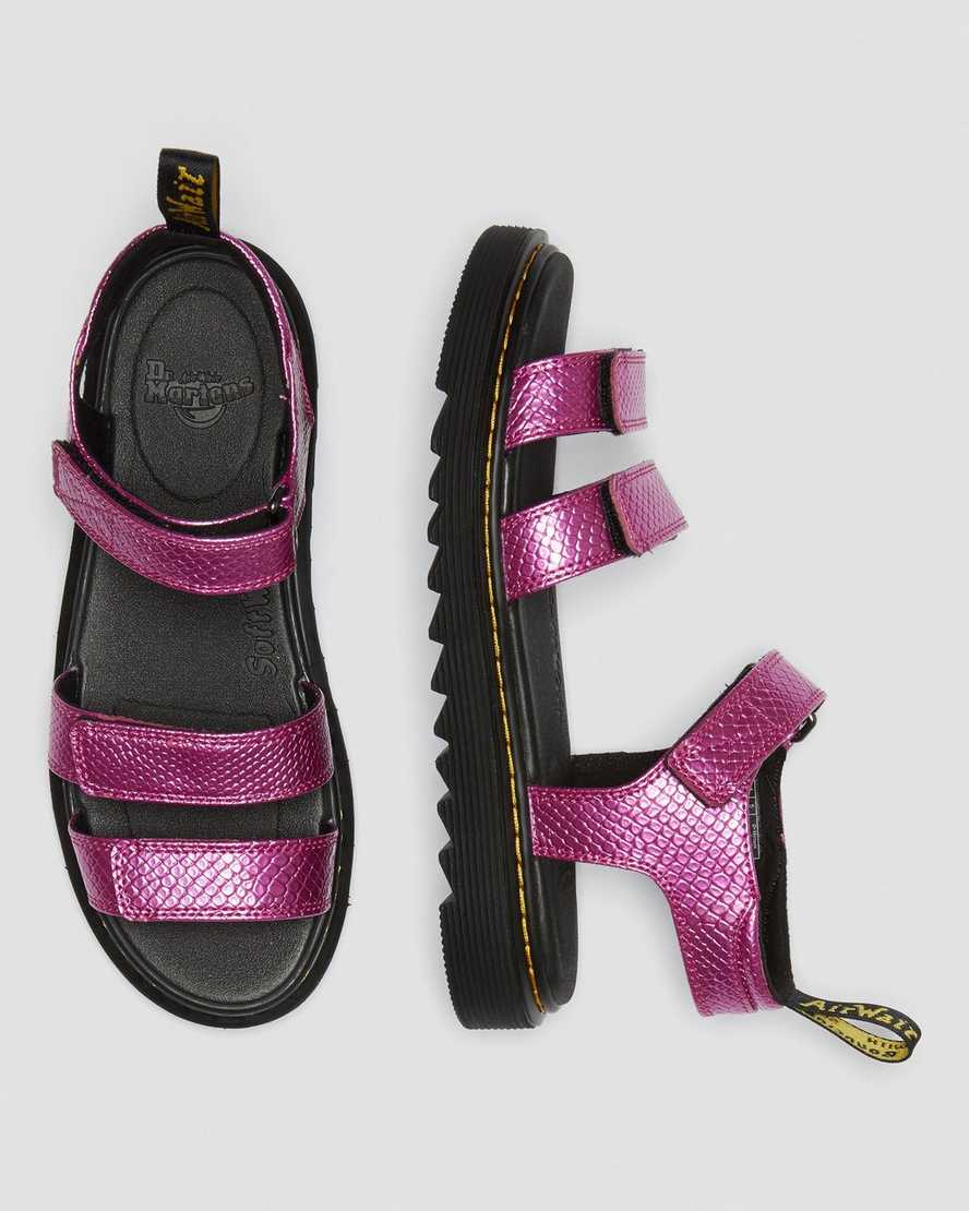 sandalias rosas con tiras en relieve de reptil dr martens klaire para niños