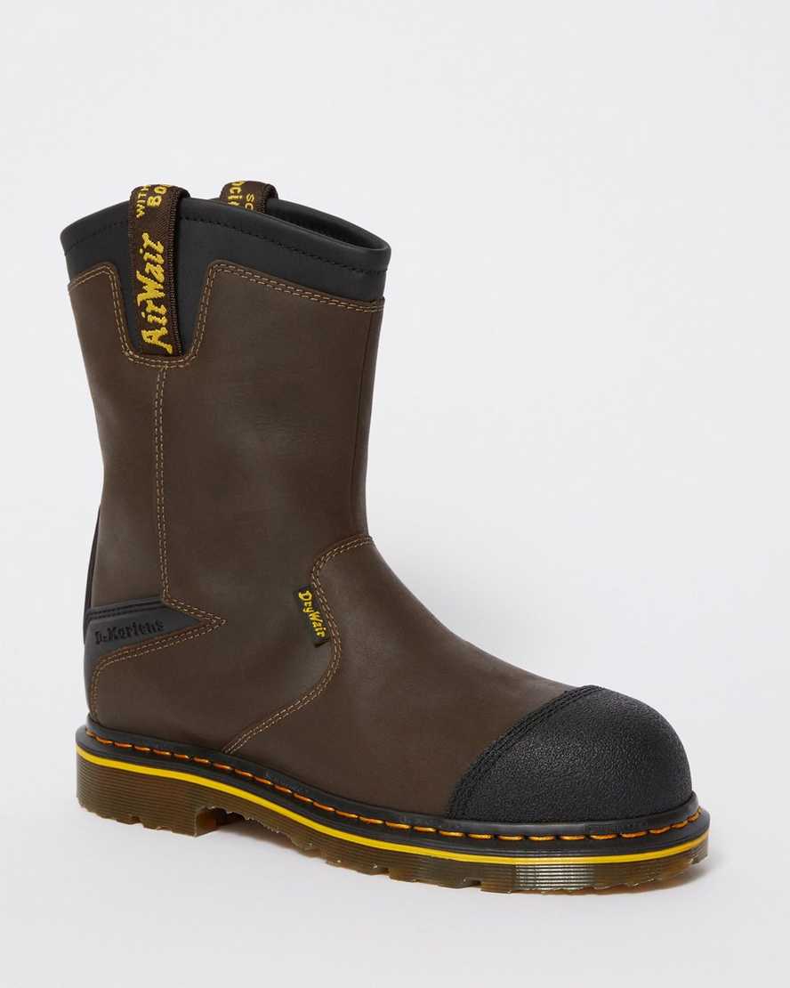 botas de trabajo dr. martens firth impermeables con punta de acero para hombre en marrón oscuro