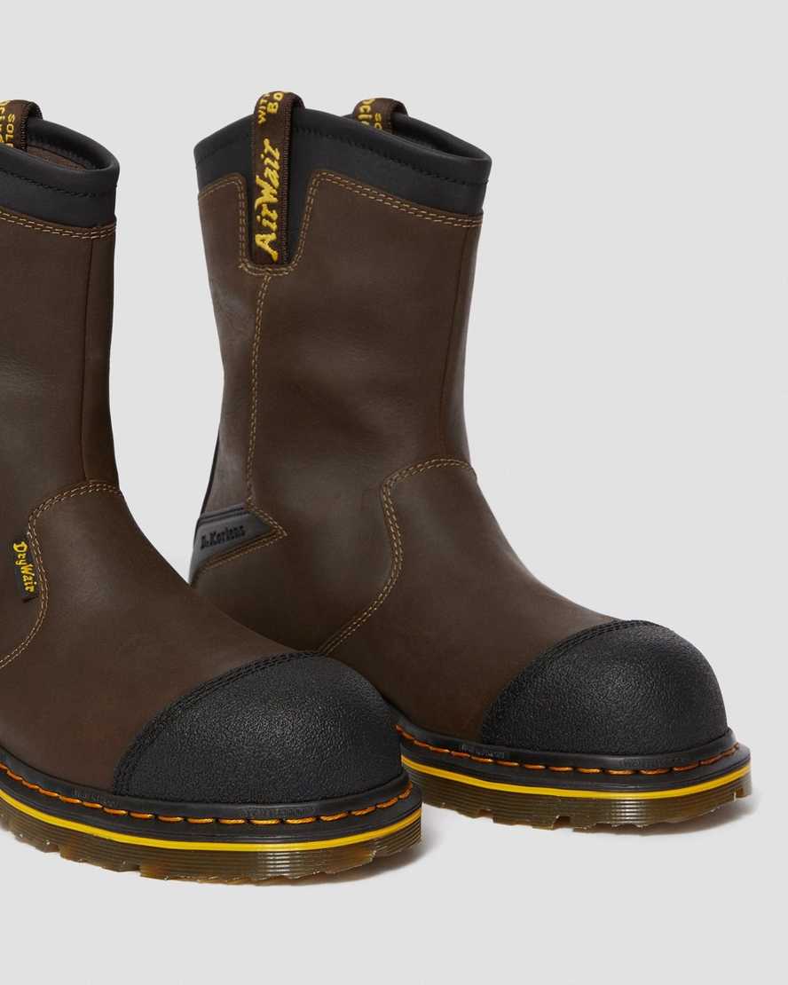 botas de trabajo dr. martens firth impermeables con punta de acero para hombre en marrón oscuro