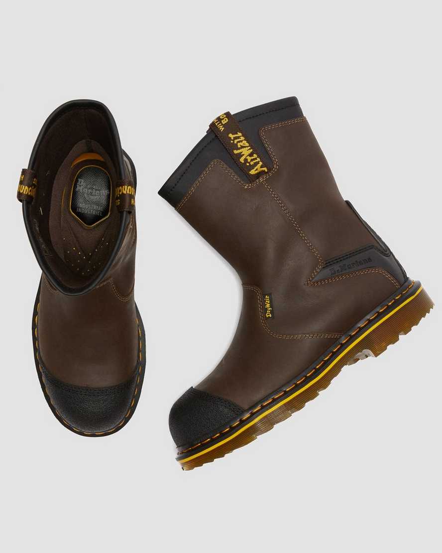 botas de trabajo dr. martens firth impermeables con punta de acero para hombre en marrón oscuro
