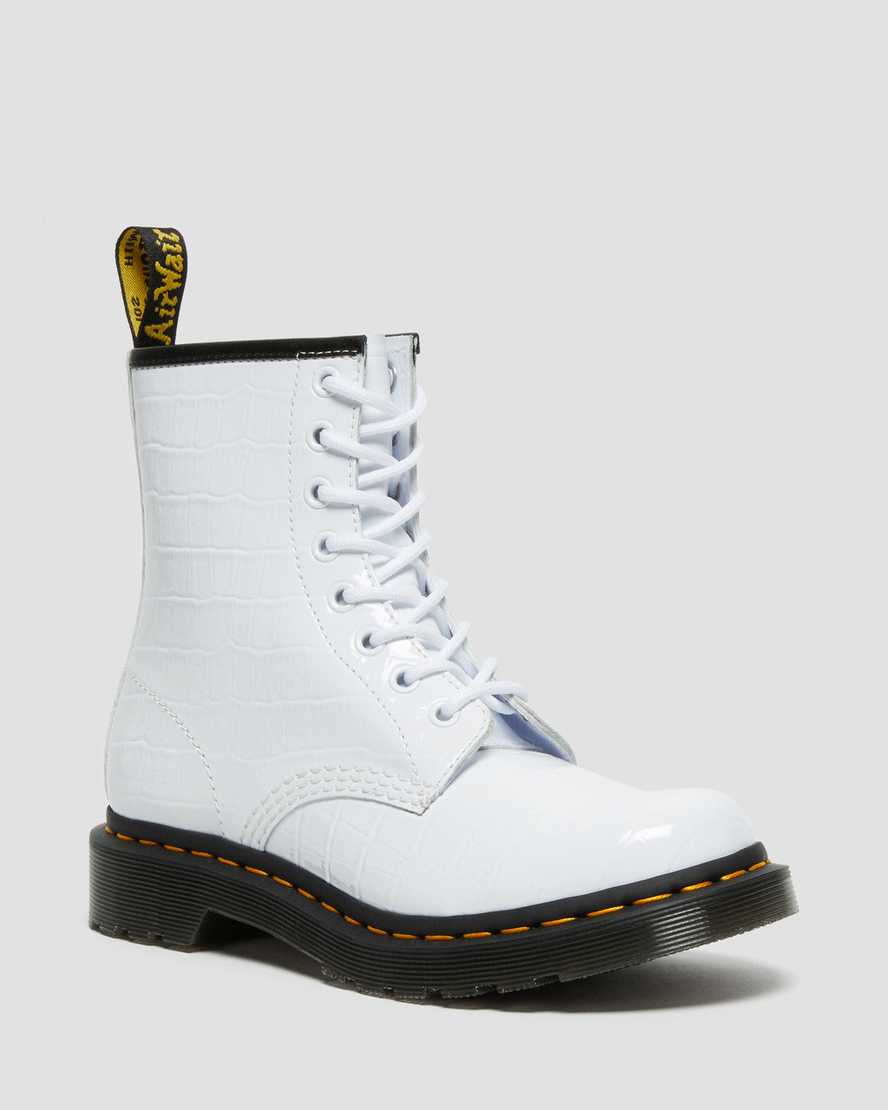 botas casuales blancas dr martens 1460 con estampado de cocodrilo para mujer