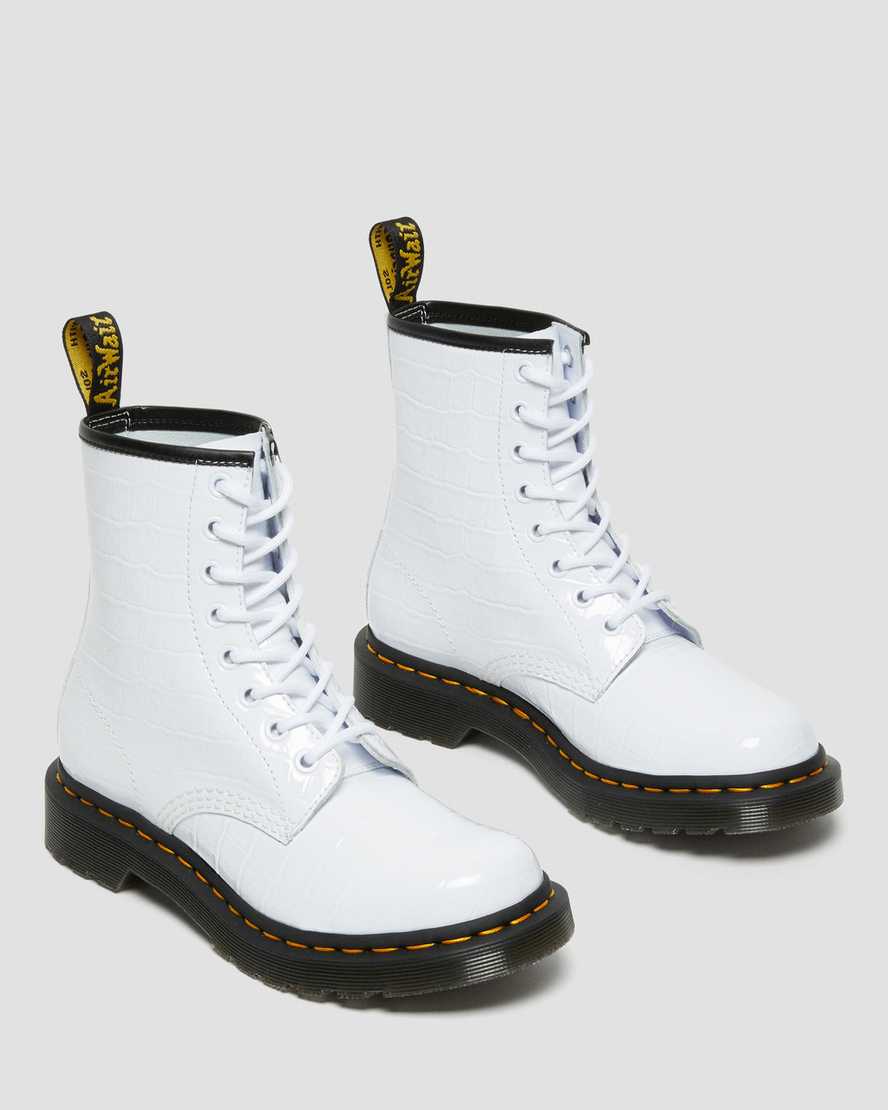 botas casuales blancas dr martens 1460 con estampado de cocodrilo para mujer
