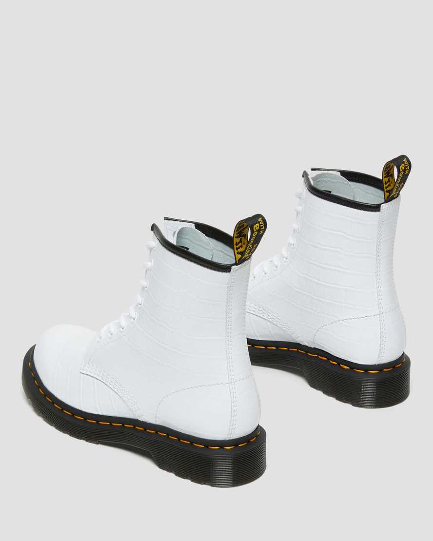 botas casuales blancas dr martens 1460 con estampado de cocodrilo para mujer