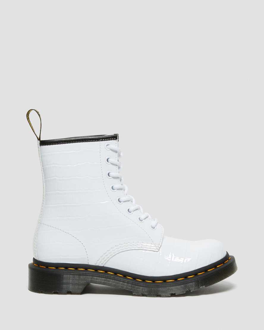botas casuales blancas dr martens 1460 con estampado de cocodrilo para mujer