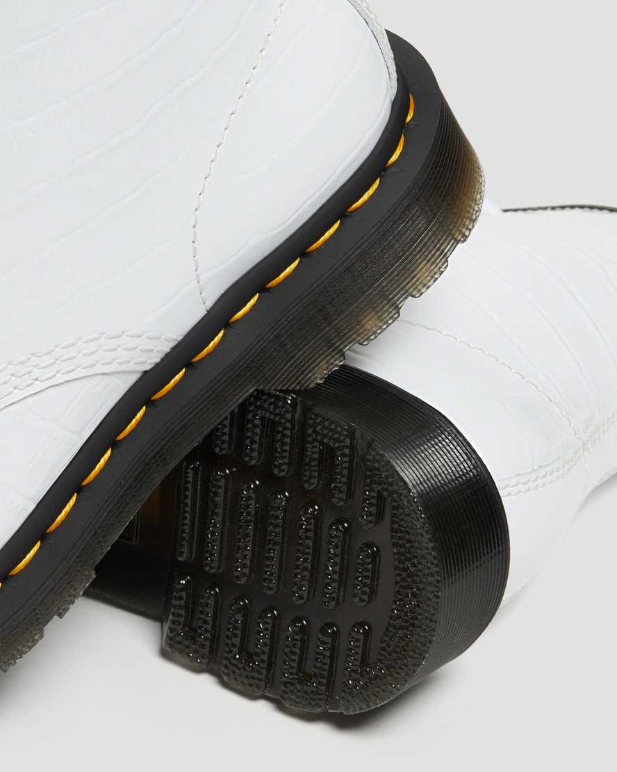 botas casuales blancas dr martens 1460 con estampado de cocodrilo para mujer