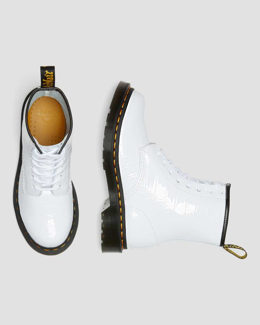 botas casuales blancas dr martens 1460 con estampado de cocodrilo para mujer