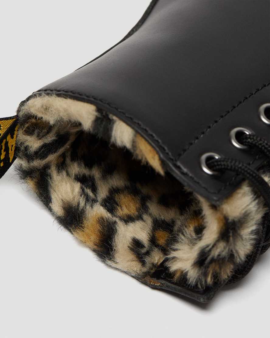 botas negras dr martens 1460 serena con forro de piel sintética de leopardo para mujer