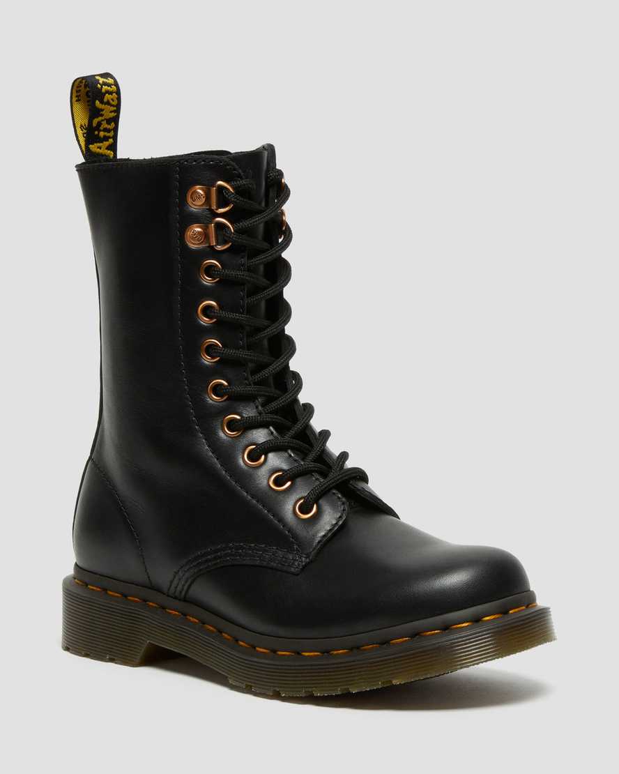botas de media caña dr martens 1490 negras con herrajes en oro rosa para mujer
