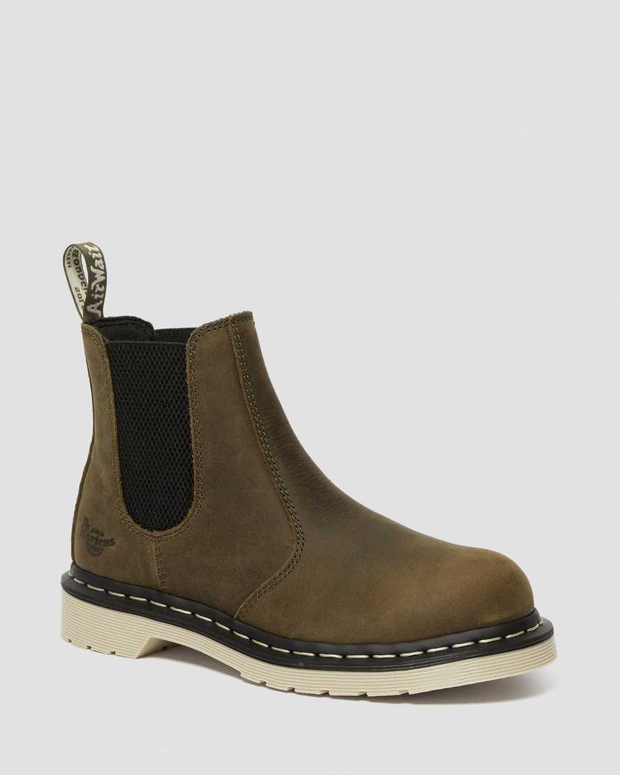 botas de trabajo chelsea con punta de acero dr. martens arbor en color oliva para mujer