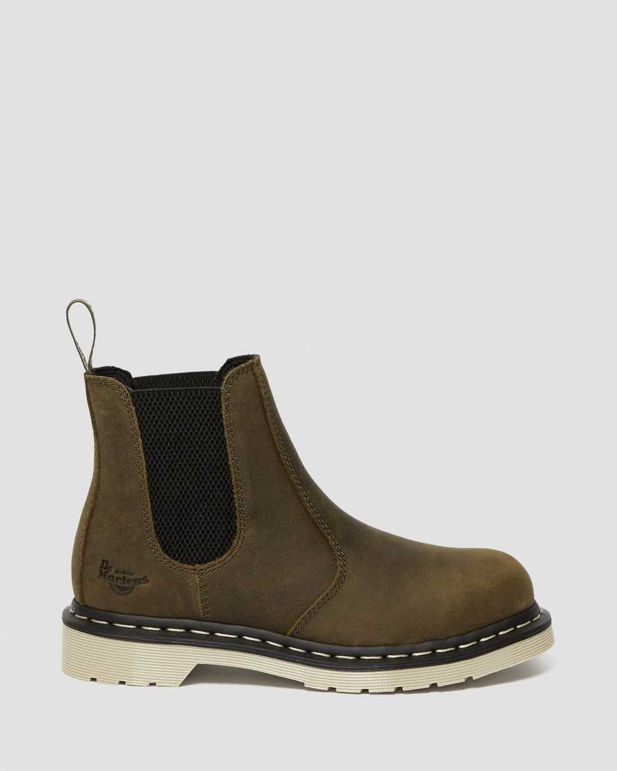 botas de trabajo chelsea con punta de acero dr. martens arbor en color oliva para mujer