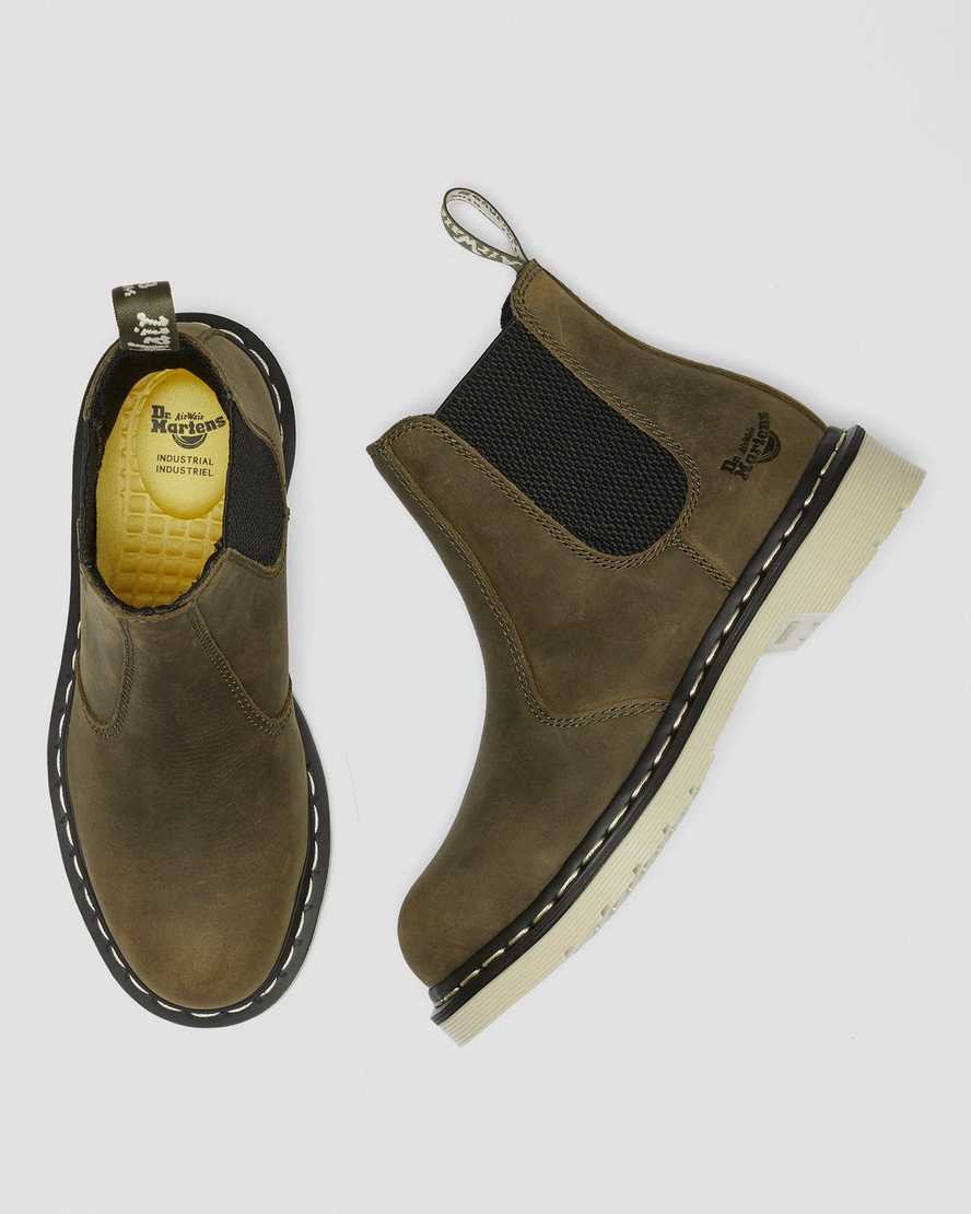 botas de trabajo chelsea con punta de acero dr. martens arbor en color oliva para mujer