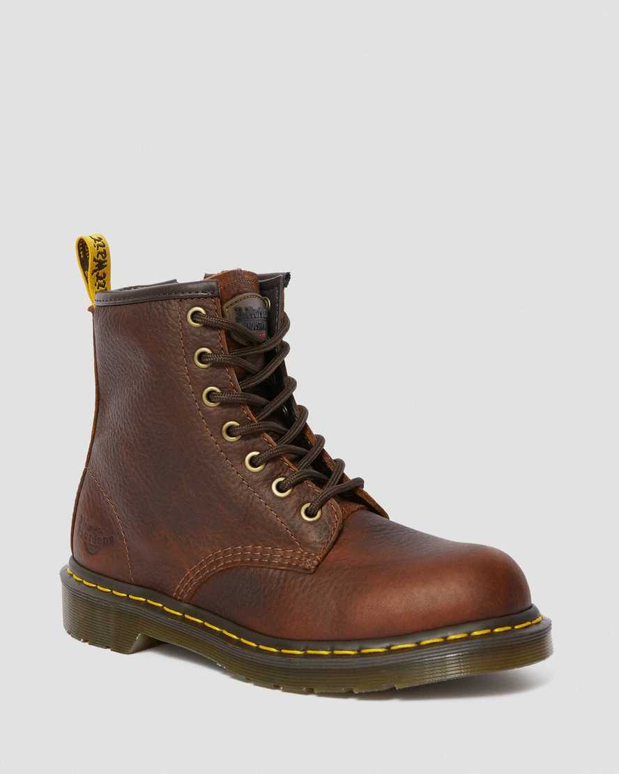 botas de trabajo dr martens maple zip con punta de acero para mujer color marrón