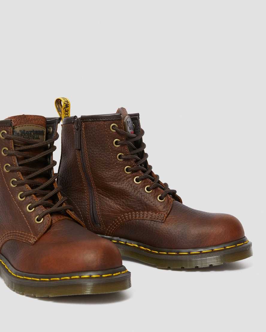 botas de trabajo dr martens maple zip con punta de acero para mujer color marrón