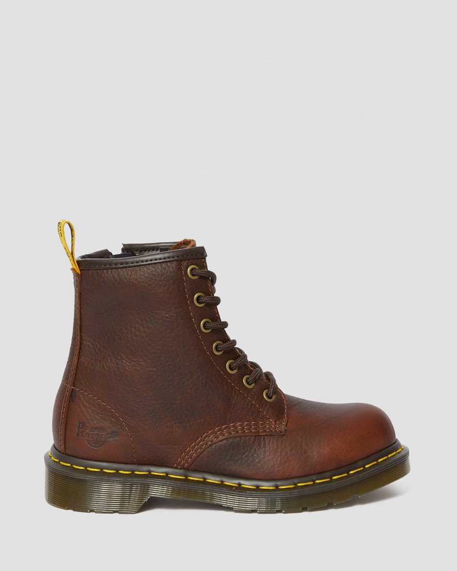 botas de trabajo dr martens maple zip con punta de acero para mujer color marrón