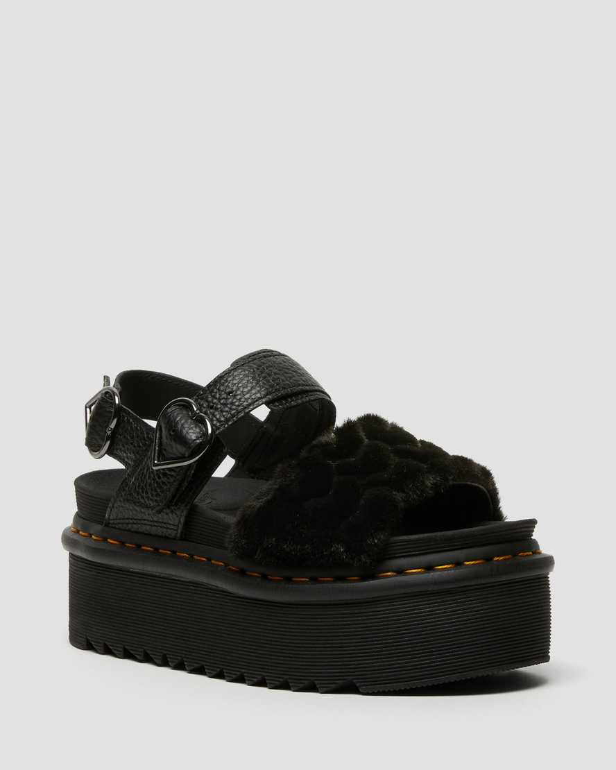sandalias de plataforma negras dr martens voss fluffy faux fur para mujer