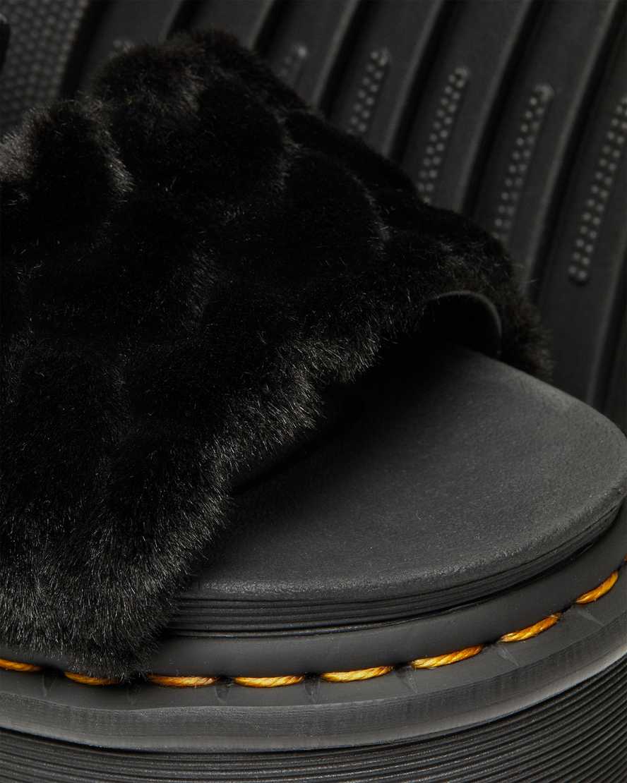 sandalias de plataforma negras dr martens voss fluffy faux fur para mujer