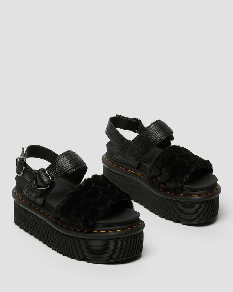 sandalias de plataforma negras dr martens voss fluffy faux fur para mujer