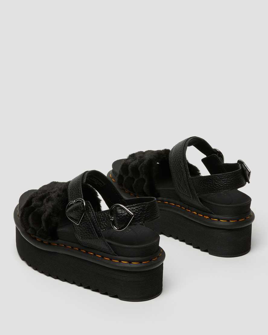 sandalias de plataforma negras dr martens voss fluffy faux fur para mujer