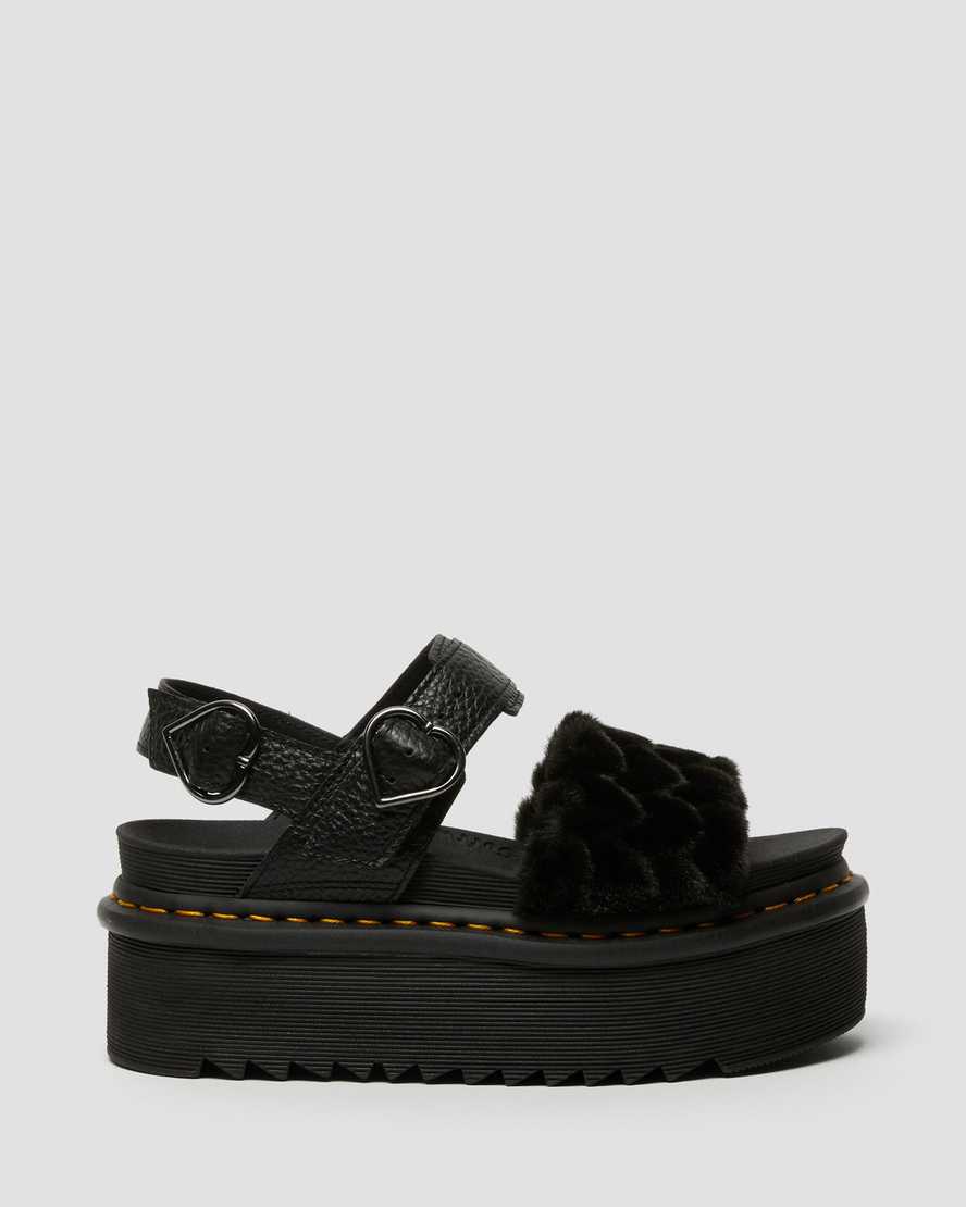 sandalias de plataforma negras dr martens voss fluffy faux fur para mujer