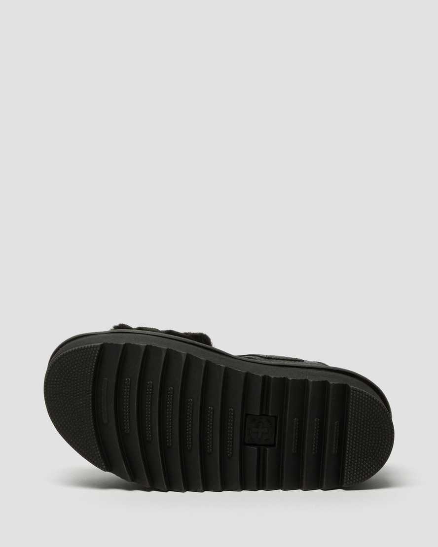 sandalias de plataforma negras dr martens voss fluffy faux fur para mujer