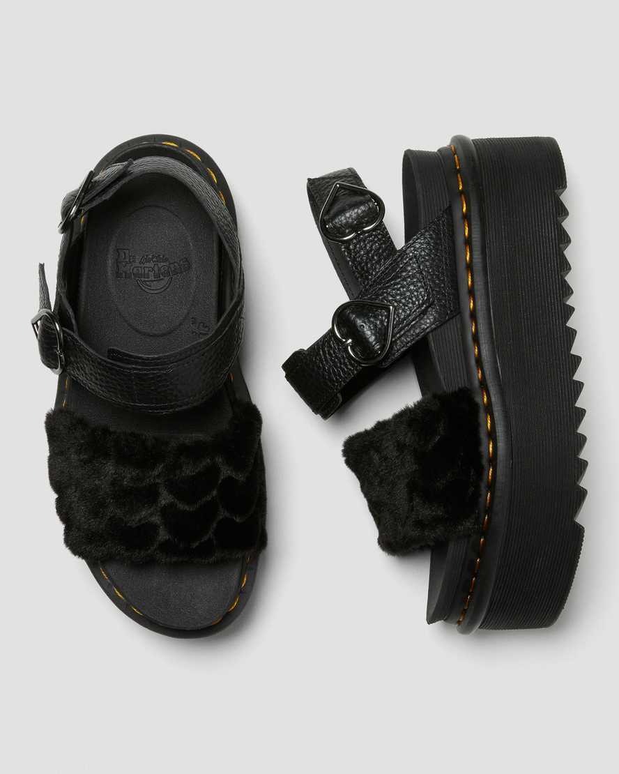 sandalias de plataforma negras dr martens voss fluffy faux fur para mujer
