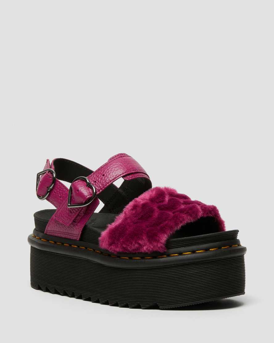 sandalias de plataforma dr martens voss fluffy faux fur para mujer en color rosa