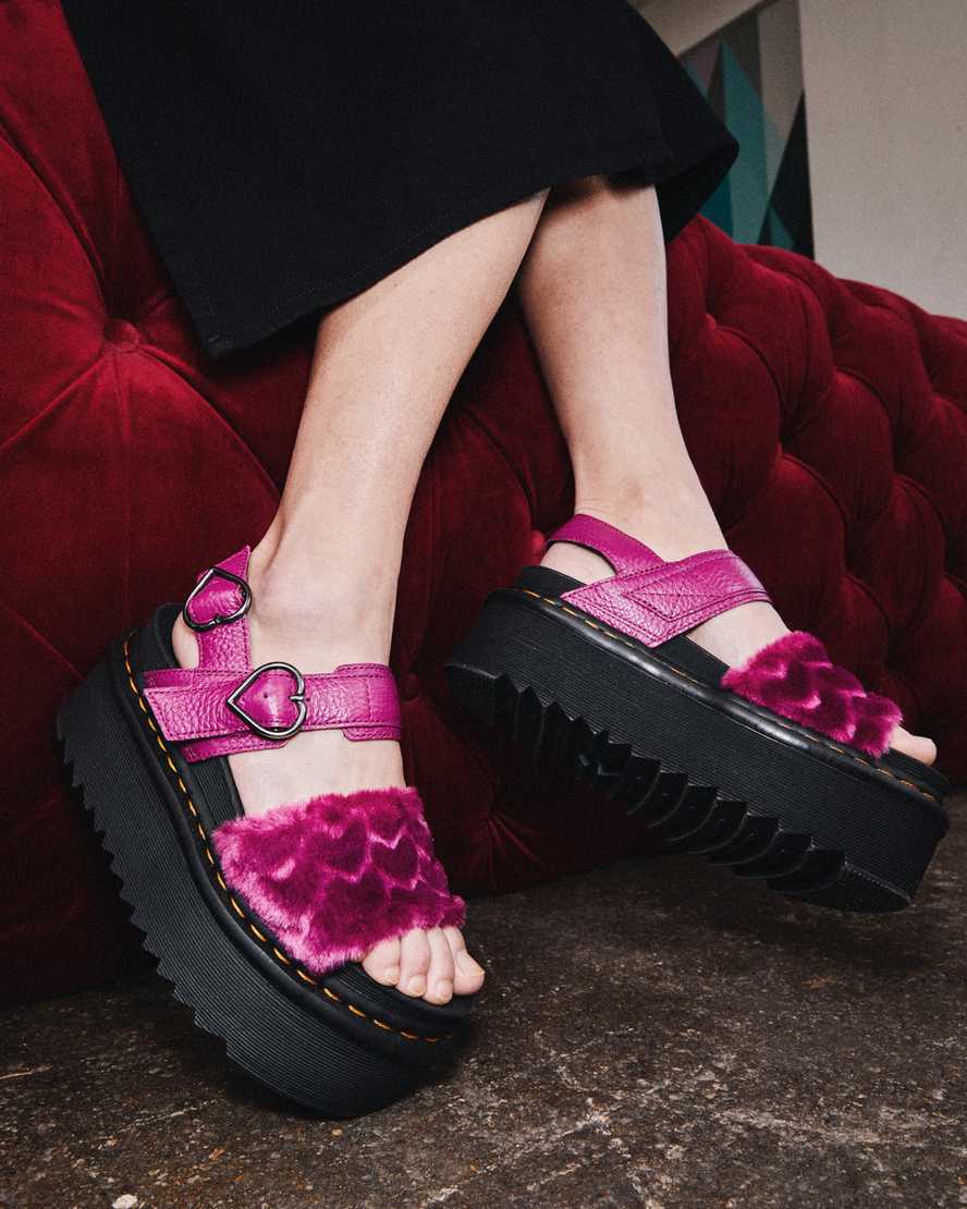 sandalias de plataforma dr martens voss fluffy faux fur para mujer en color rosa