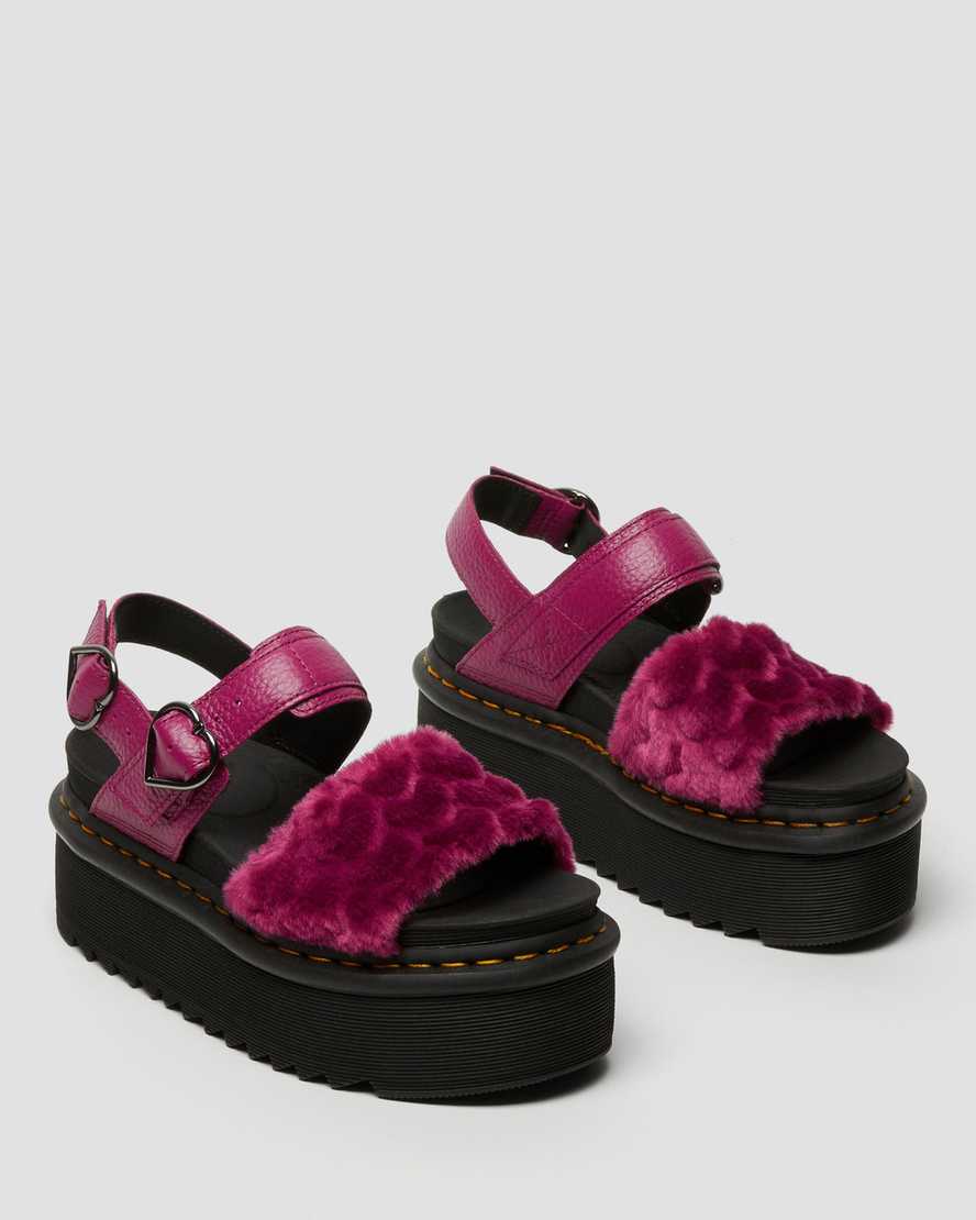 sandalias de plataforma dr martens voss fluffy faux fur para mujer en color rosa