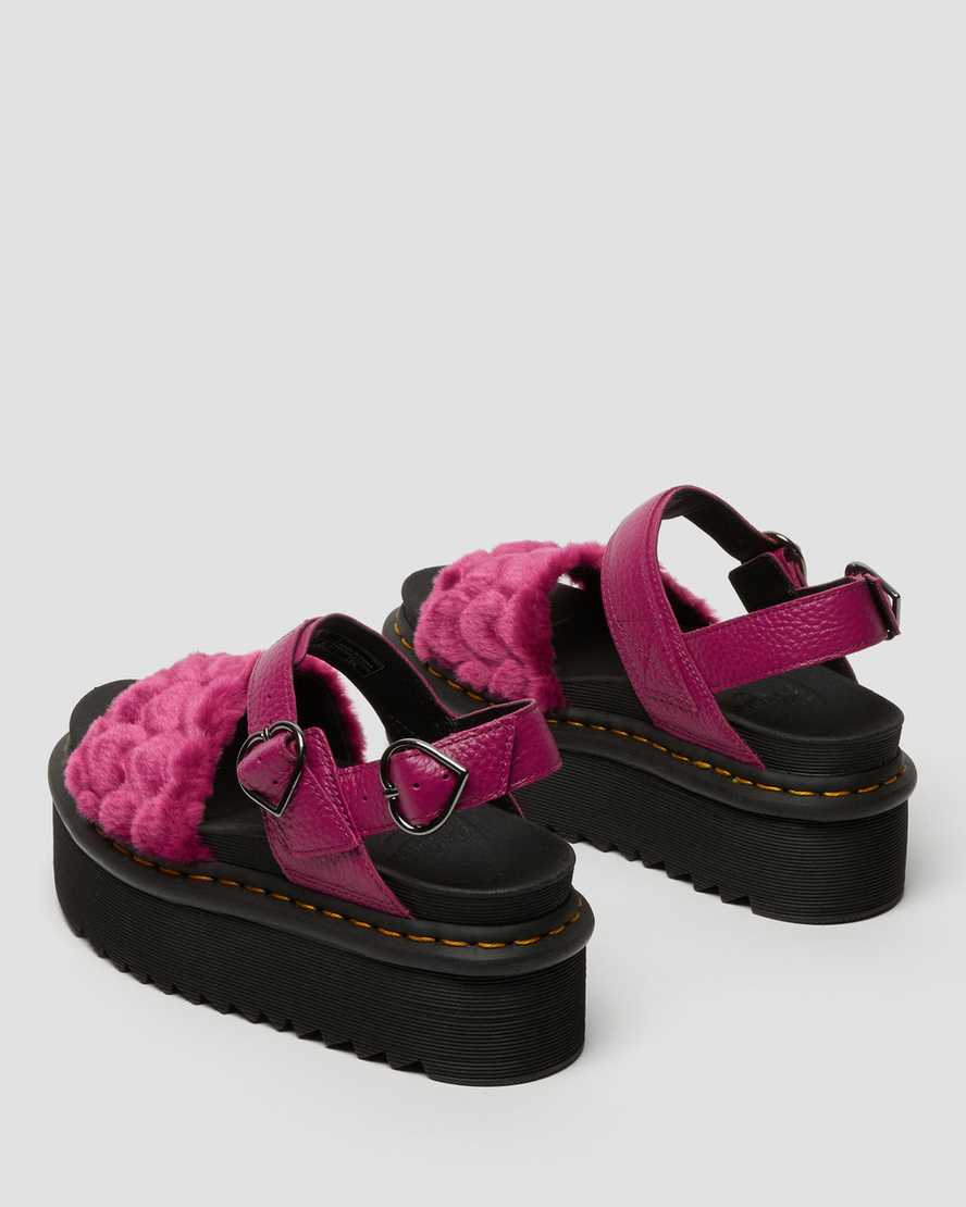 sandalias de plataforma dr martens voss fluffy faux fur para mujer en color rosa