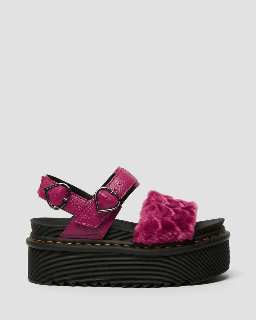 sandalias de plataforma dr martens voss fluffy faux fur para mujer en color rosa