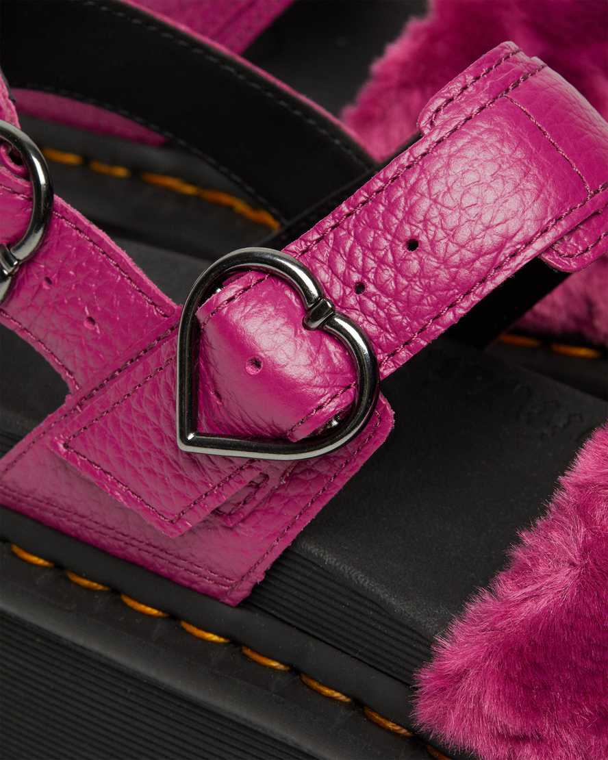 sandalias de plataforma dr martens voss fluffy faux fur para mujer en color rosa