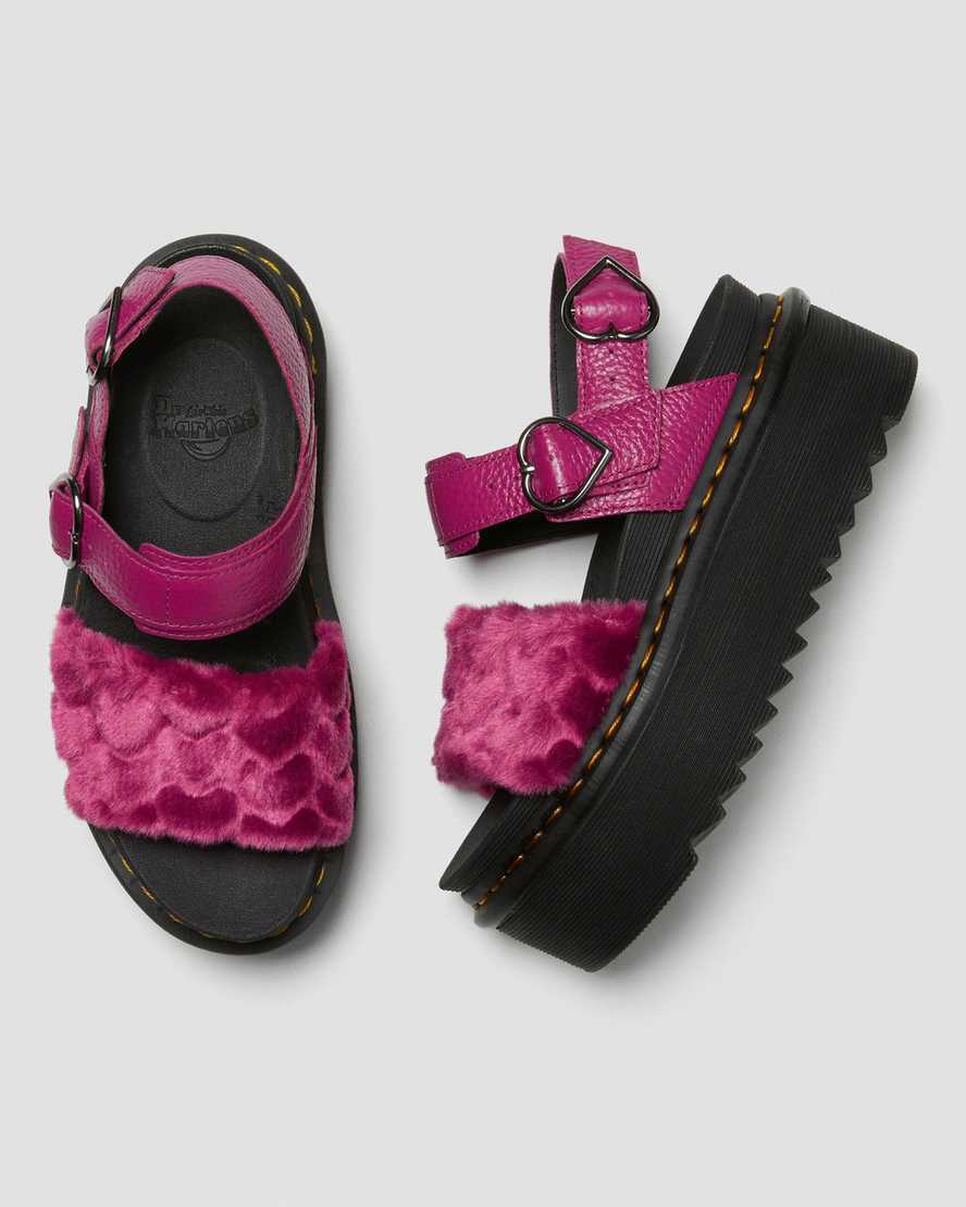 sandalias de plataforma dr martens voss fluffy faux fur para mujer en color rosa