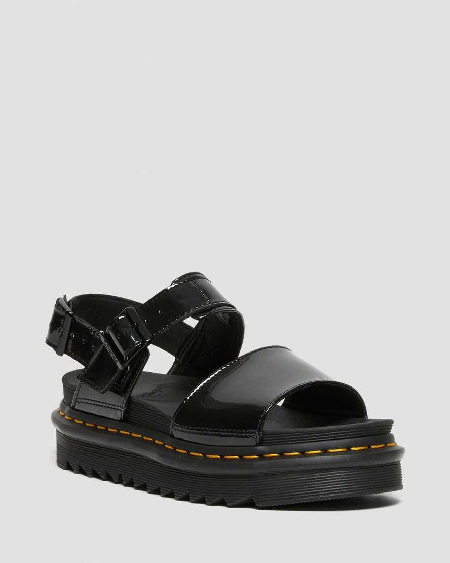 sandalias negras con tiras de charol voss de dr martens para mujer
