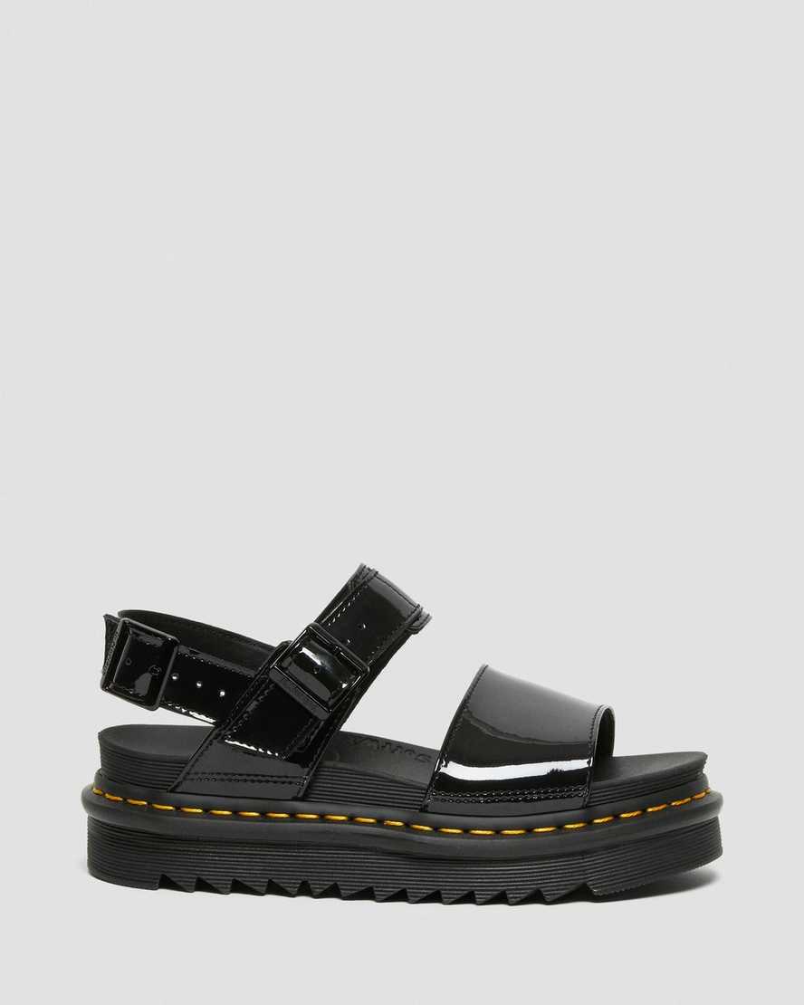 sandalias negras con tiras de charol voss de dr martens para mujer